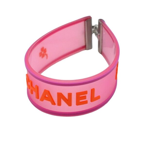 Authentic CHANEL CC Logo 01P Rubber Bracelet Pink Orange Jelly Bangle Cambon - Picture 3 of 7